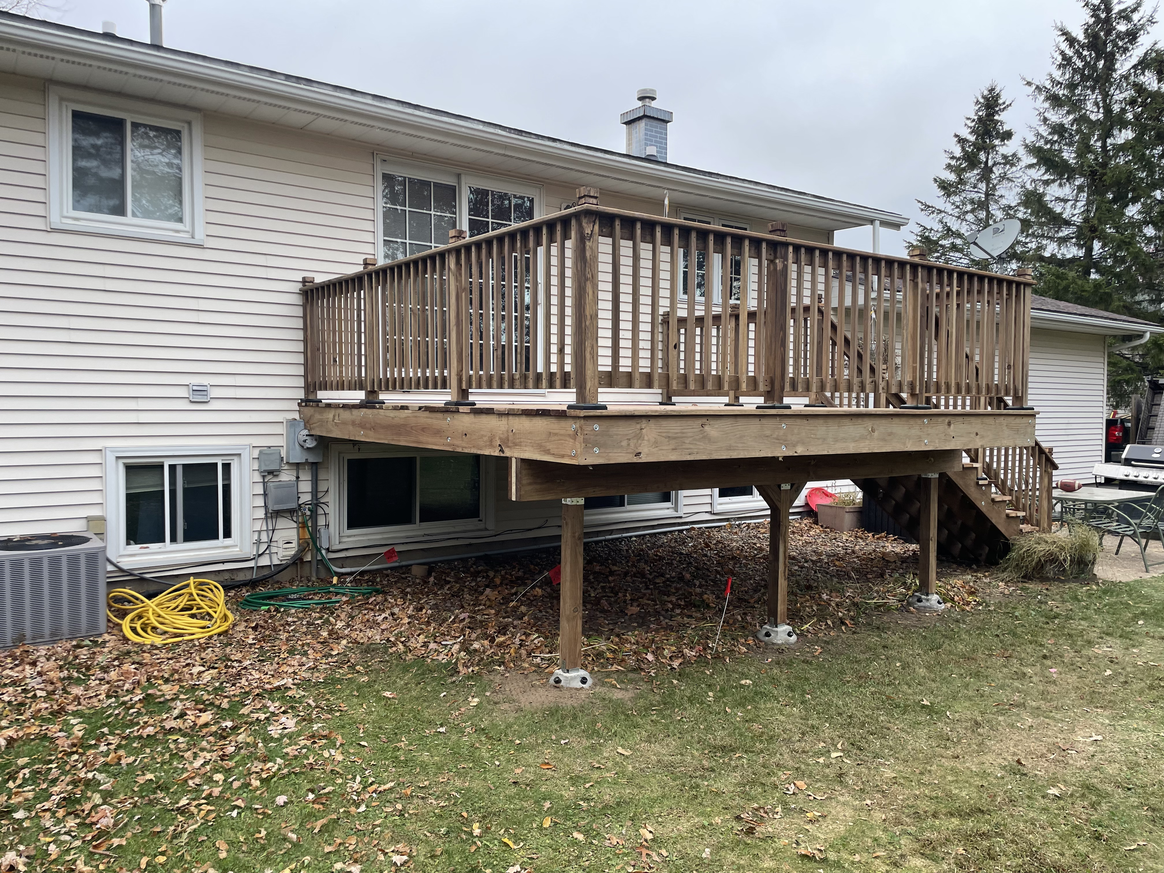 Completed deck with full railing and decking installed